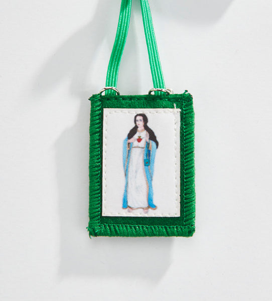 FOR THE IMMACULATE HEART TRIUMPH Immaculate Heart Hug Green Scapular Pillow 14 x 14 with green scapular as well