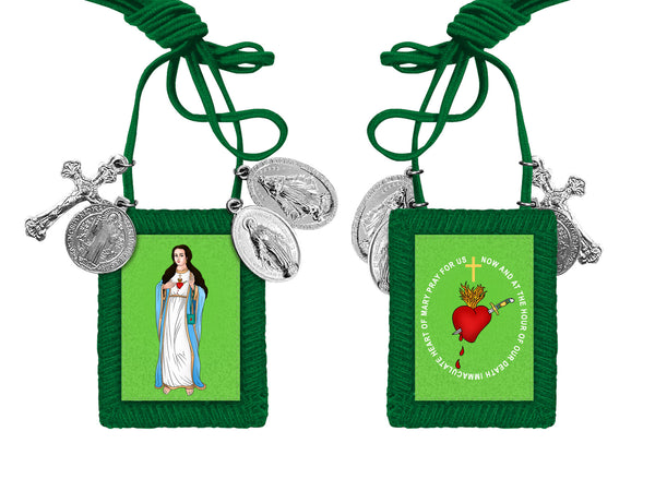 FOR THE IMMACULATE HEART TRIUMPH A Rare Durable Colorized Green Scapular catholic necklace